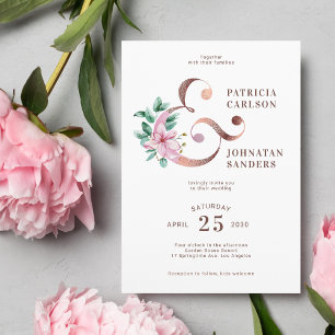 Invitation Mariage floral rose rose rose printemps