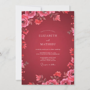Invitation Mariage Floral Rose Rouge
