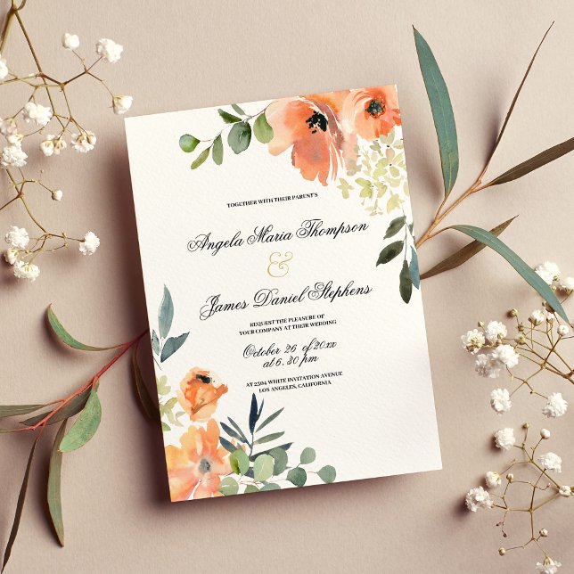 Invitation Mariage floral rose vert menthe moderne (Modern mint green coral pink floral wedding )