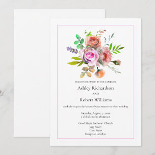 Invitation Mariage floral roseAquarelle