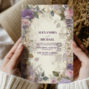 Invitation Mariage Floral Roses Rose Pourpre Vintage