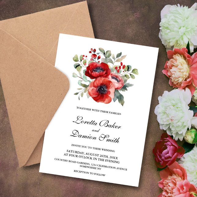 Invitation Mariage Floral rouge (Créateur téléchargé)
