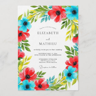 Invitation Mariage Floral Rouge Bleu avec Flourish
