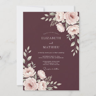 Invitation Mariage Floral Rouge Bourgogne