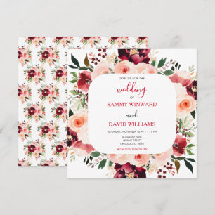 Invitation Mariage Floral Rouge Bourgogne et Rose Tendue