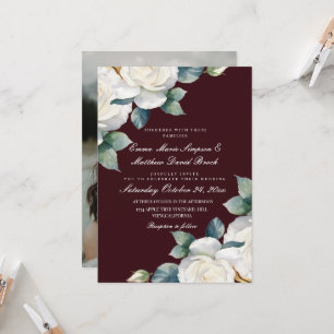 Invitation Mariage Floral Rouge Bourgogne & Rose Blanche