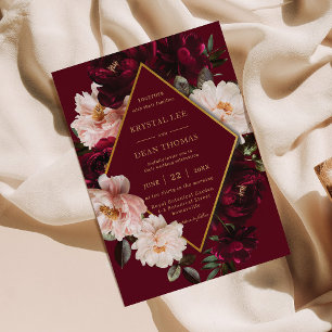 Invitation Mariage Floral Rouge Burgundy Élégant Humeur
