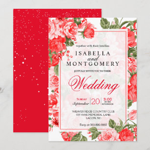 Invitation Mariage floral rouge chic