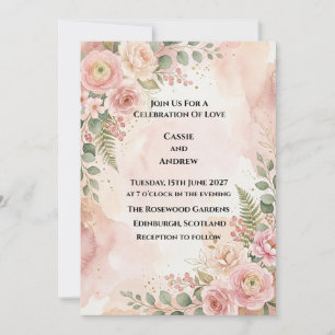 Invitation Mariage Floral Rouge Clair
