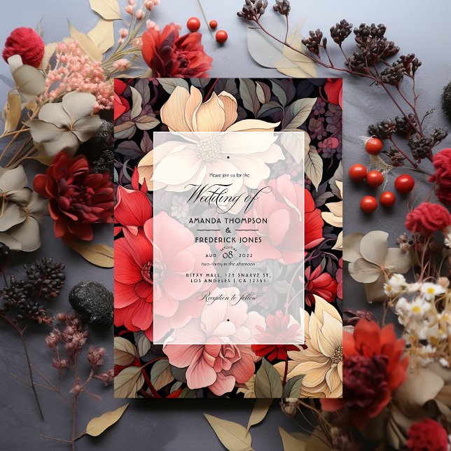 Invitation Mariage floral rouge, noir et blanc (Créateur téléchargé)