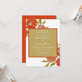 Invitation Mariage Floral Rouge Orange Doré Bohème de Budget