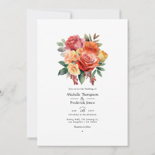 Invitation Mariage floral rouge, orange et sauge