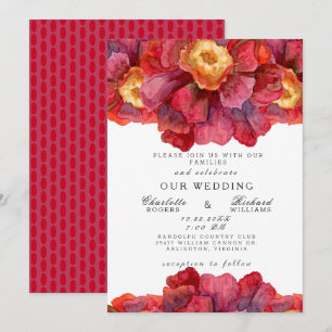 Invitation Mariage Floral Rouge Vibrant et Gras de Toscane