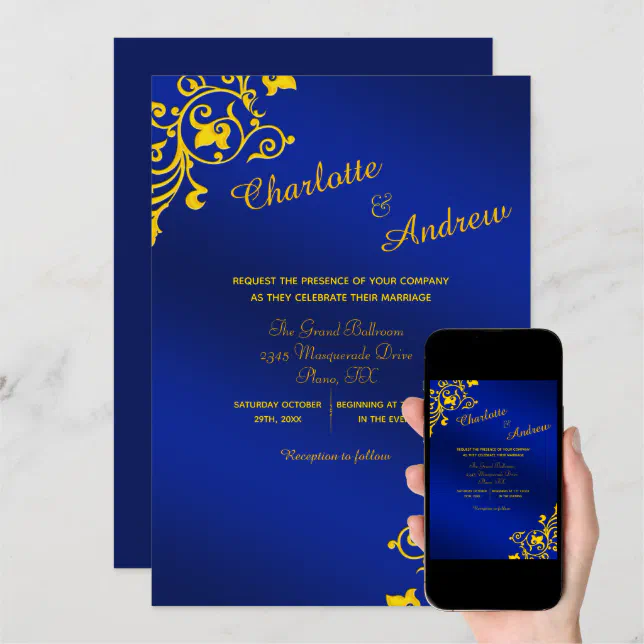 invitations de mariage bleues et jaunes