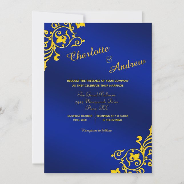 invitations de mariage bleues et jaunes