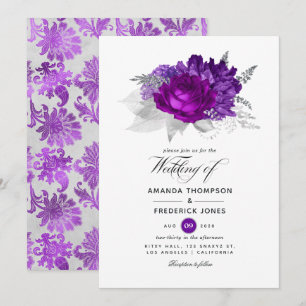 Invitation Mariage floral royal violet et argent