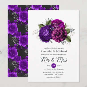 Invitation Mariage Floral Royal violet et argenté