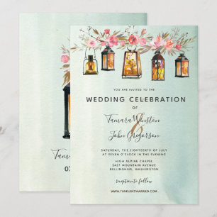 Invitation Mariage floral Rustic Chic Lanterns