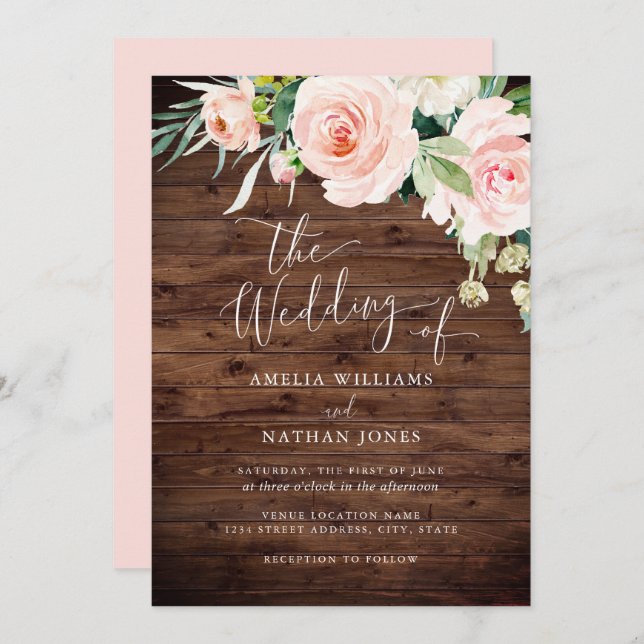 Invitation Mariage floral rustique (Devant / Derrière)