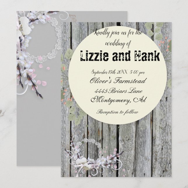 Invitation Mariage floral rustique (Devant / Derrière)