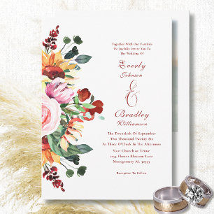 Invitation Mariage Floral Rustique Aquarelle Tons Terreux