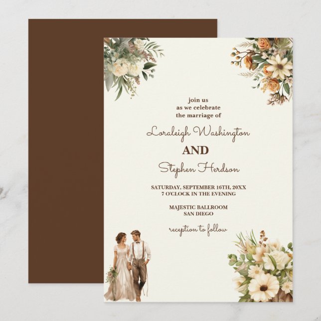 Invitation Mariage Floral Rustique Avec Élégance Moderne (Devant / Derrière)