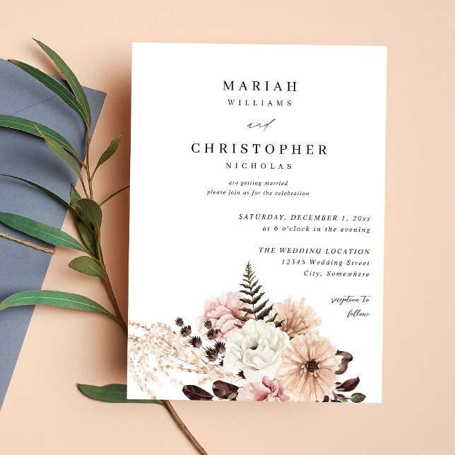 Invitation Mariage floral rustique beige et rose pâle (Créateur téléchargé)