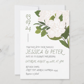 Invitation Mariage floral rustique blanc vert aquarelle