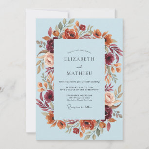 Invitation Mariage Floral Rustique Bleu Clair