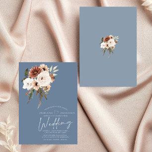 Invitation Mariage floral rustique bleu foncé