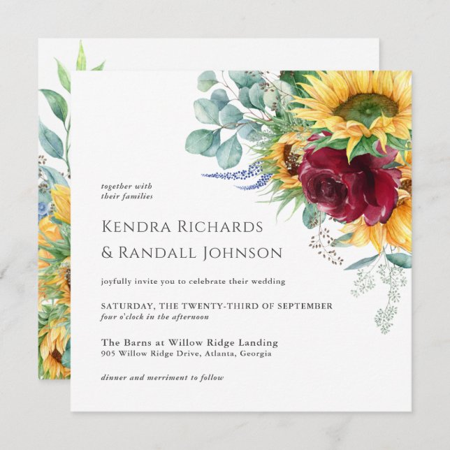 Invitation Mariage floral rustique Boho (Devant / Derrière)