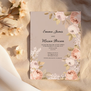 Invitation Mariage floral rustique boho rose corail ivoire ma