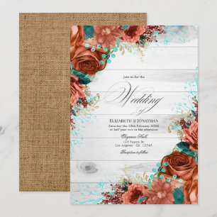 Invitation Mariage Floral Rustique de Grange Corail et Sarcel
