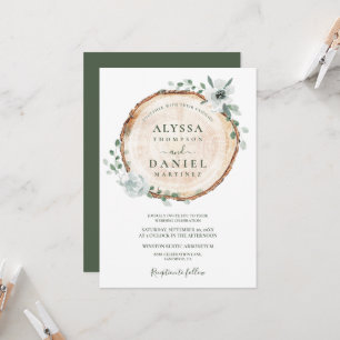 Invitation Mariage floral rustique en bois coupé