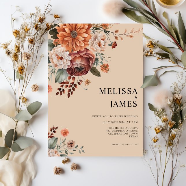 Invitation Mariage floral Rustique en terre cuite Boho (Créateur téléchargé)