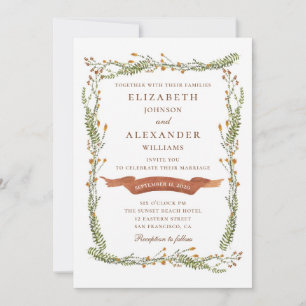 Invitation Mariage floral rustique. Fleurs champêtres. Botani