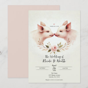 Invitation Mariage Floral Rustique Groins de Cochons Roses Ne