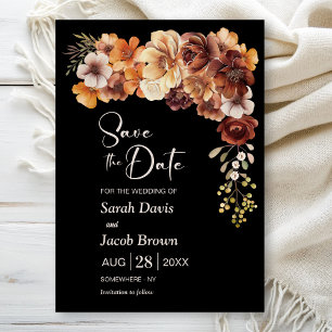Invitation Mariage floral rustique noir Enregistrer la date