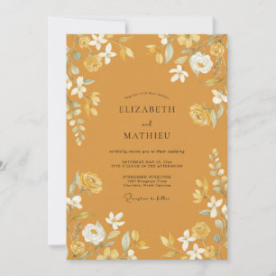Invitation Mariage Floral Rustique Ocre
