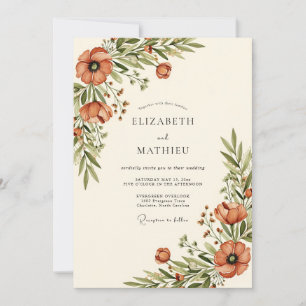 Invitation Mariage Floral Rustique Orange