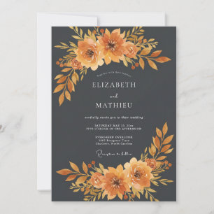 Invitation Mariage Floral Rustique Orange Brûlé