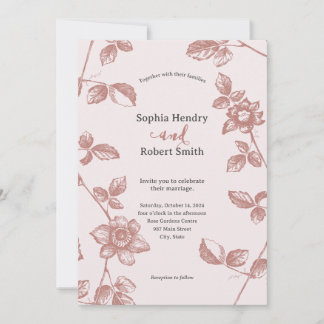 Invitation Mariage floral rustique rose blanc