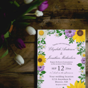 Invitation Mariage floral rustique Tournesol Daisy