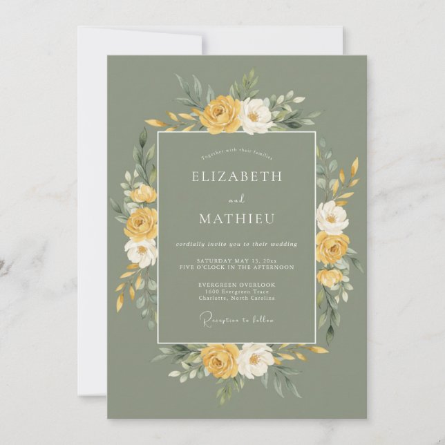 Invitation Mariage Floral Sage Or (Devant)