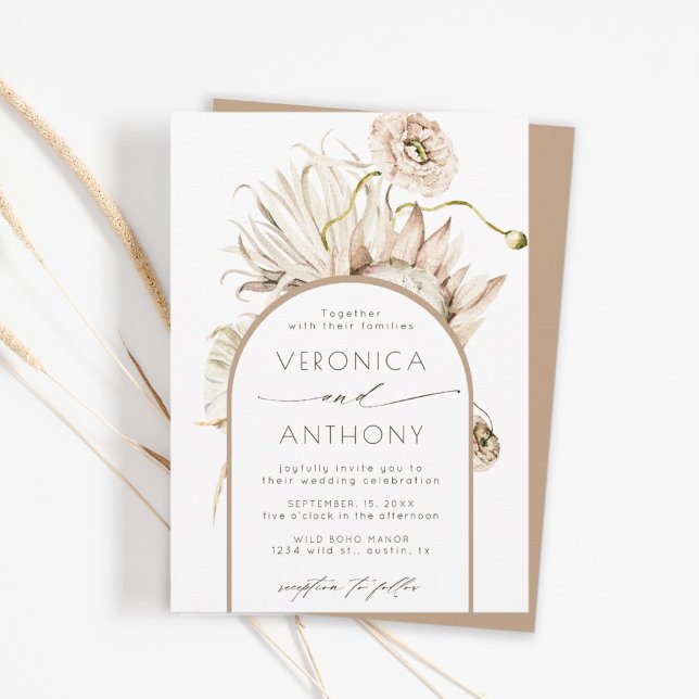 Invitation Mariage Floral Sauvage Boho Protea et Herbe de Pam (Créateur téléchargé)