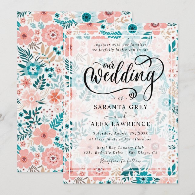 Invitation Mariage floral simple (Devant / Derrière)