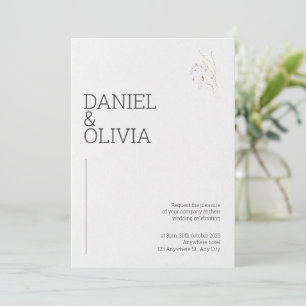 Invitation Mariage floral simple blanc et noir
