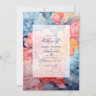 Invitation Mariage floral Sky Blue et Coral