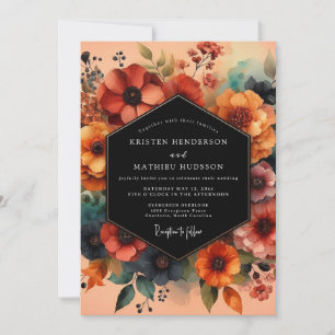Invitation Mariage Floral Sombre Teal Rouille