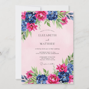 Invitation Mariage Floral Splendide Navy Rose